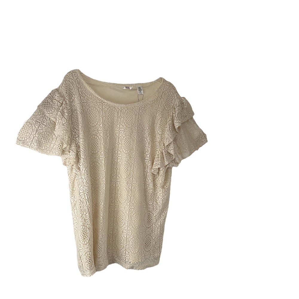 Kaktus‎ Ivory Lace Ruffle Sleeve Top Women's XXL Elegant Party